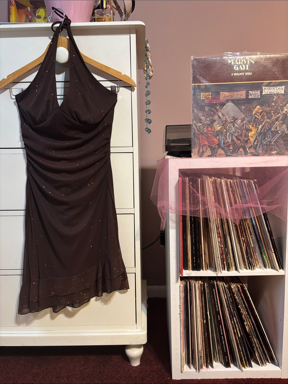 Vintage Y2K Whimsigoth Fairy Mini Dress Sparkle Sexy Baddie Bias Hot Brown S M